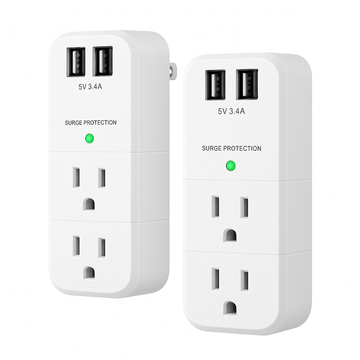 Fe Faith PowerFlow™ USB Outlet Extender – 2-Pack Surge Protector