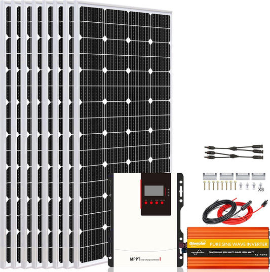 1800W 48V Solar Panel System Kit for House with 5000W Pure Sine Power Inverter