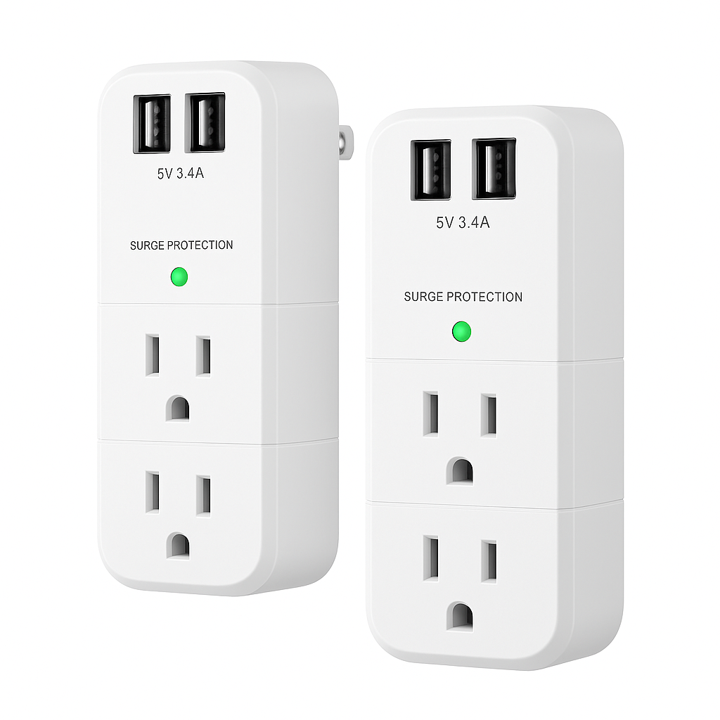 Fe Faith PowerFlow™ USB Outlet Extender – 2-Pack Surge Protector