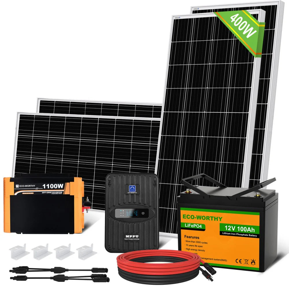 FE-FAITH 400W 12V (4x100W) Complete MPPT Off Grid Solar Kit