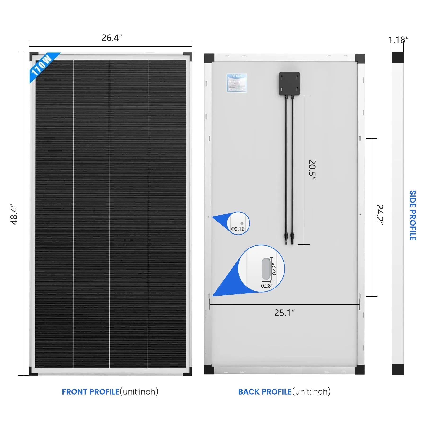 FE-FAITH Alrska 12 Volt 170 Watt RV Solar Panel for RV Roof Alrska Alrska 12 Volt 170 Watt