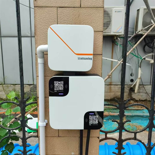 Wattsaving DA14 14kW dual-gun smart AC EV charger with 7kW per port for fast and safe electric vehicle charging at home or commercial sites