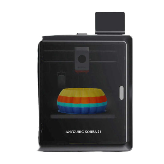 ANYCUBIC Kobra S1 multi-color 3D printer with enclosed design printing vibrant models.
