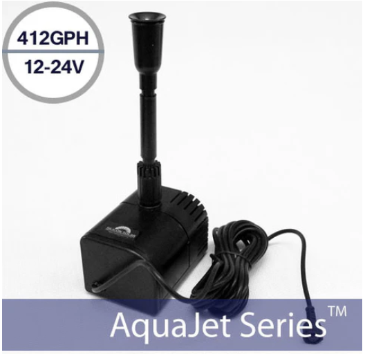 AquaJet Pro 12-24V solar submersible fountain pump with adjustable flow
