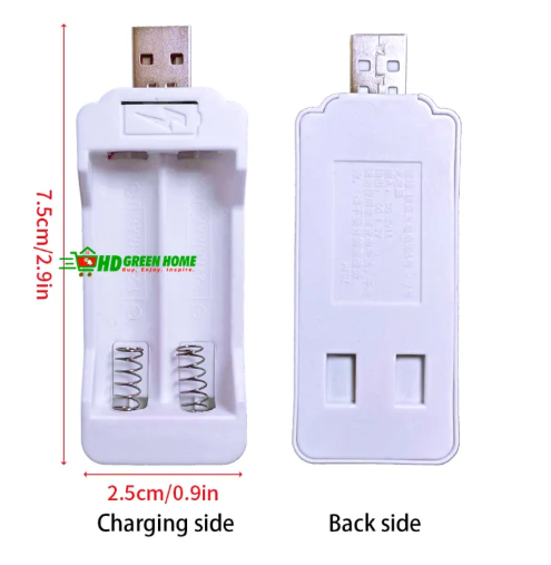 USB double-slot battery charger for AA AAA NiMH NiCd rechargeable batteries white