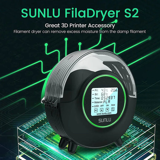 SUNLU S2 Filament Dryer Box for 3D printing; removes moisture for improved print quality and consistency.